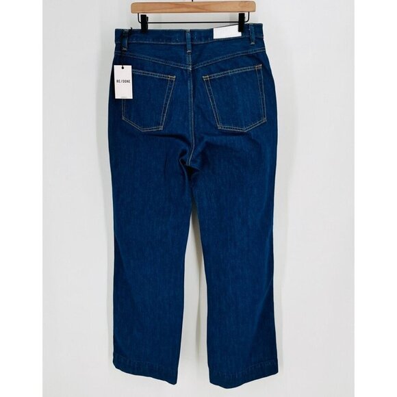 RE/DONE 70s' Wide-Leg Jeans Size 31 Dark Wash Flat Front Coin Pockets Mom Jeans - Picture 2 of 11